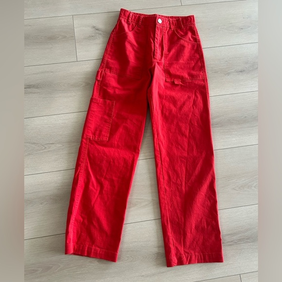 Zara Red Cargo Trouser Pants Jeans For Women Size Small Excellent Condition - Picture 6 of 10
